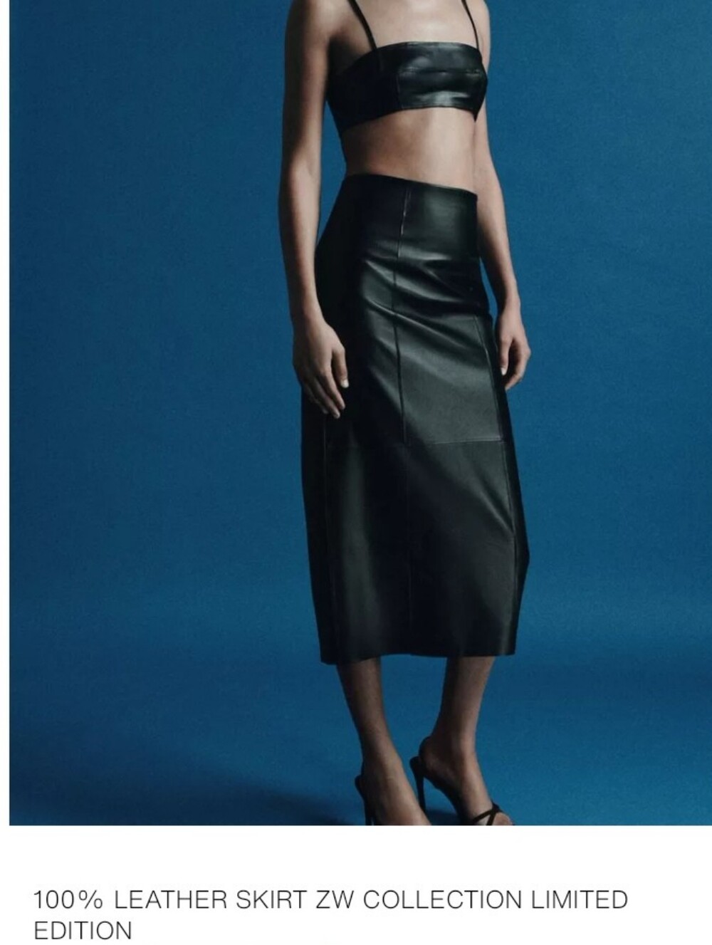 Zara Zw Collection 100% Leather Black Midi Pencil Skirt M